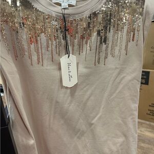 Vera & Love Women's Sequin Fringe Crewneck Top — Blush